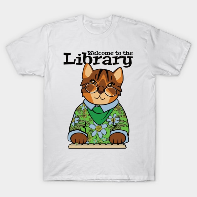 Welcome to the Library Brown Cat T-Shirt by Sue Cervenka